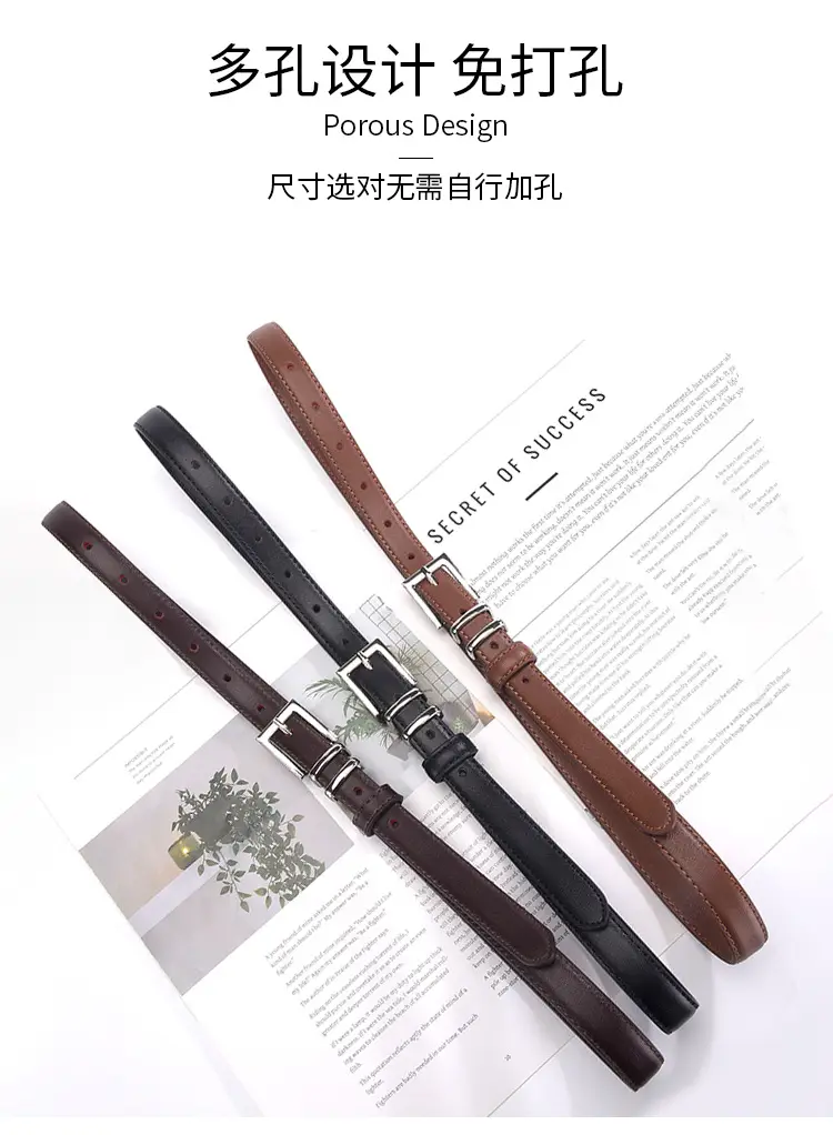 Women Genuine Leather Belt with Silver Buckle Brown Black — feature 11