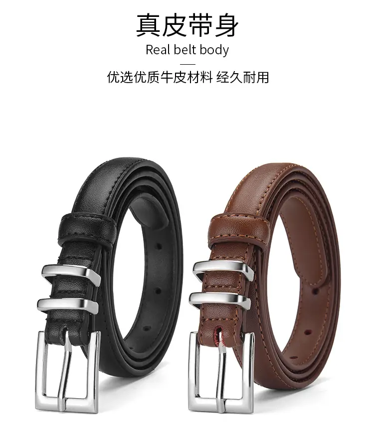 Women Genuine Leather Belt with Silver Buckle Brown Black — feature 12