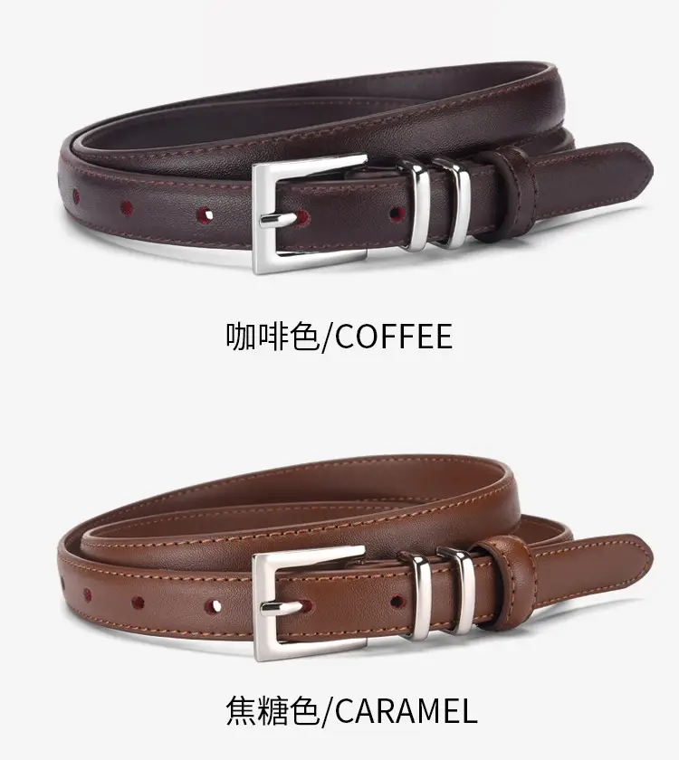 Women Genuine Leather Belt with Silver Buckle Brown Black — feature 21