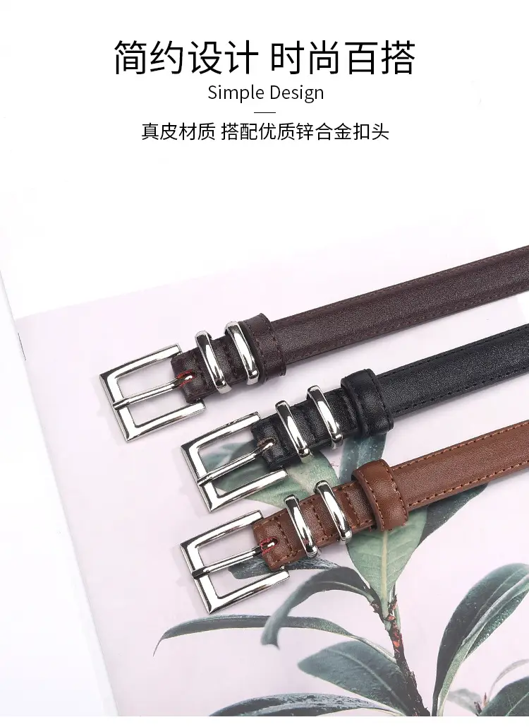 Women Genuine Leather Belt with Silver Buckle Brown Black — feature 9