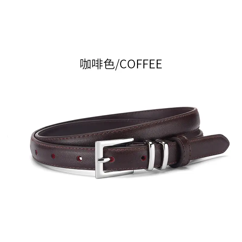 Women Genuine Leather Belt with Silver Buckle Brown Black