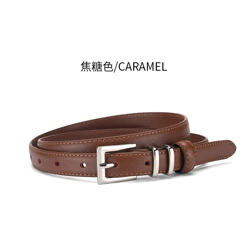 Women Genuine Leather Belt with Silver Buckle Brown Black