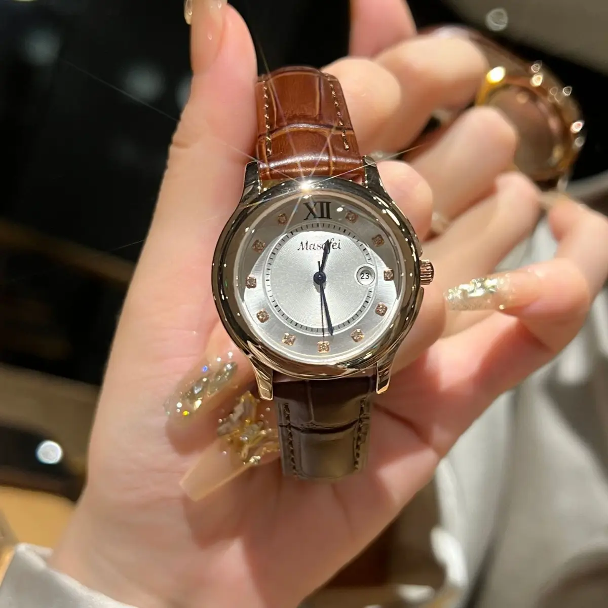 Women's Balloon Watch with Diamond Dial & Black Strap - Image 3