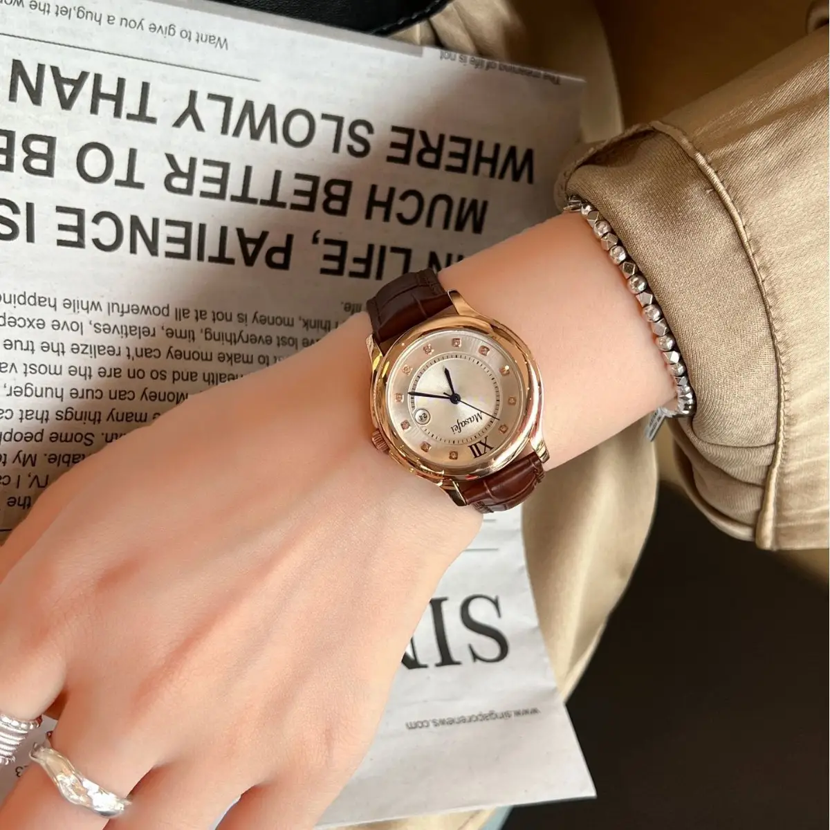Women's Balloon Watch with Diamond Dial & Black Strap - Image 6