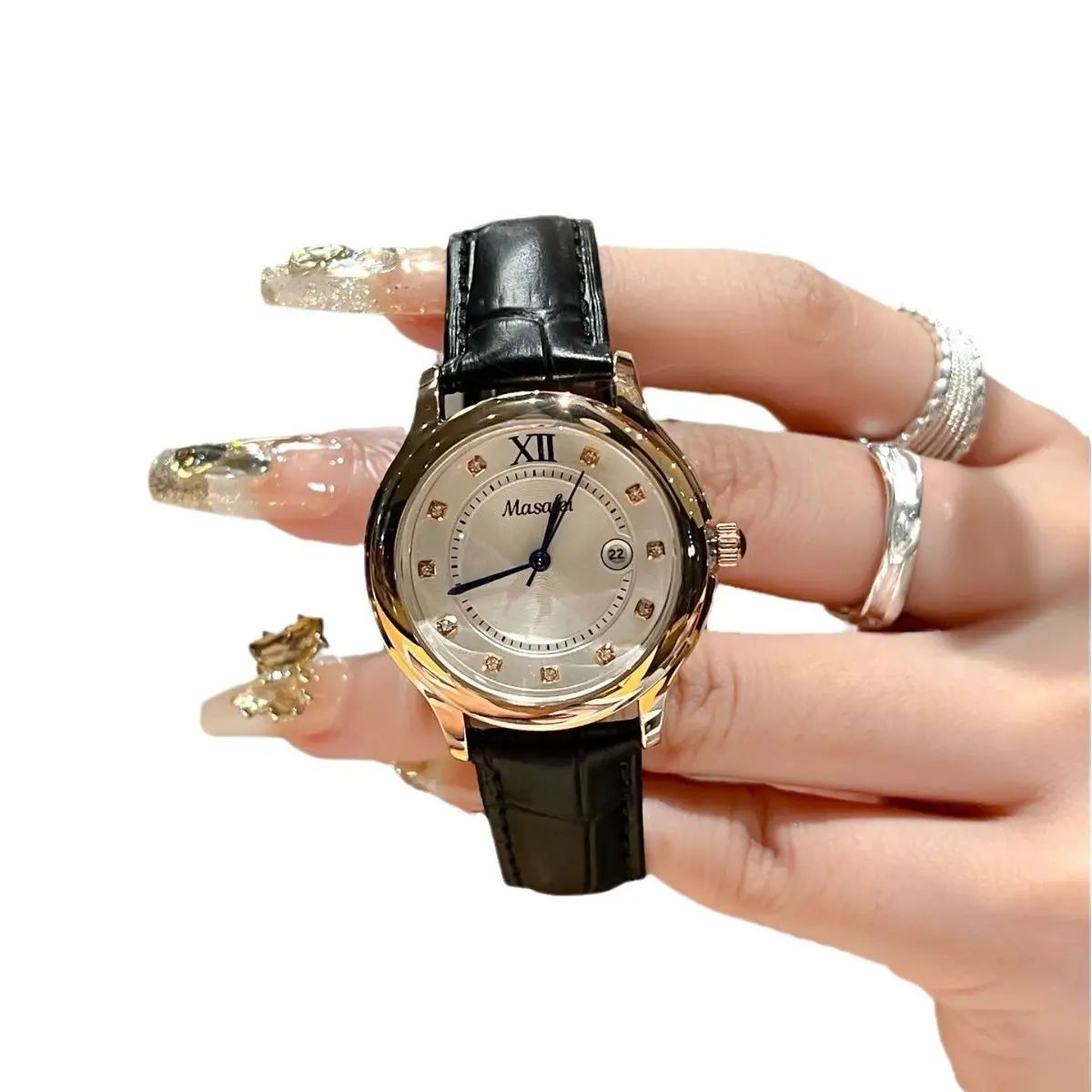 Women's Balloon Watch with Diamond Dial & Black Strap - Image 7