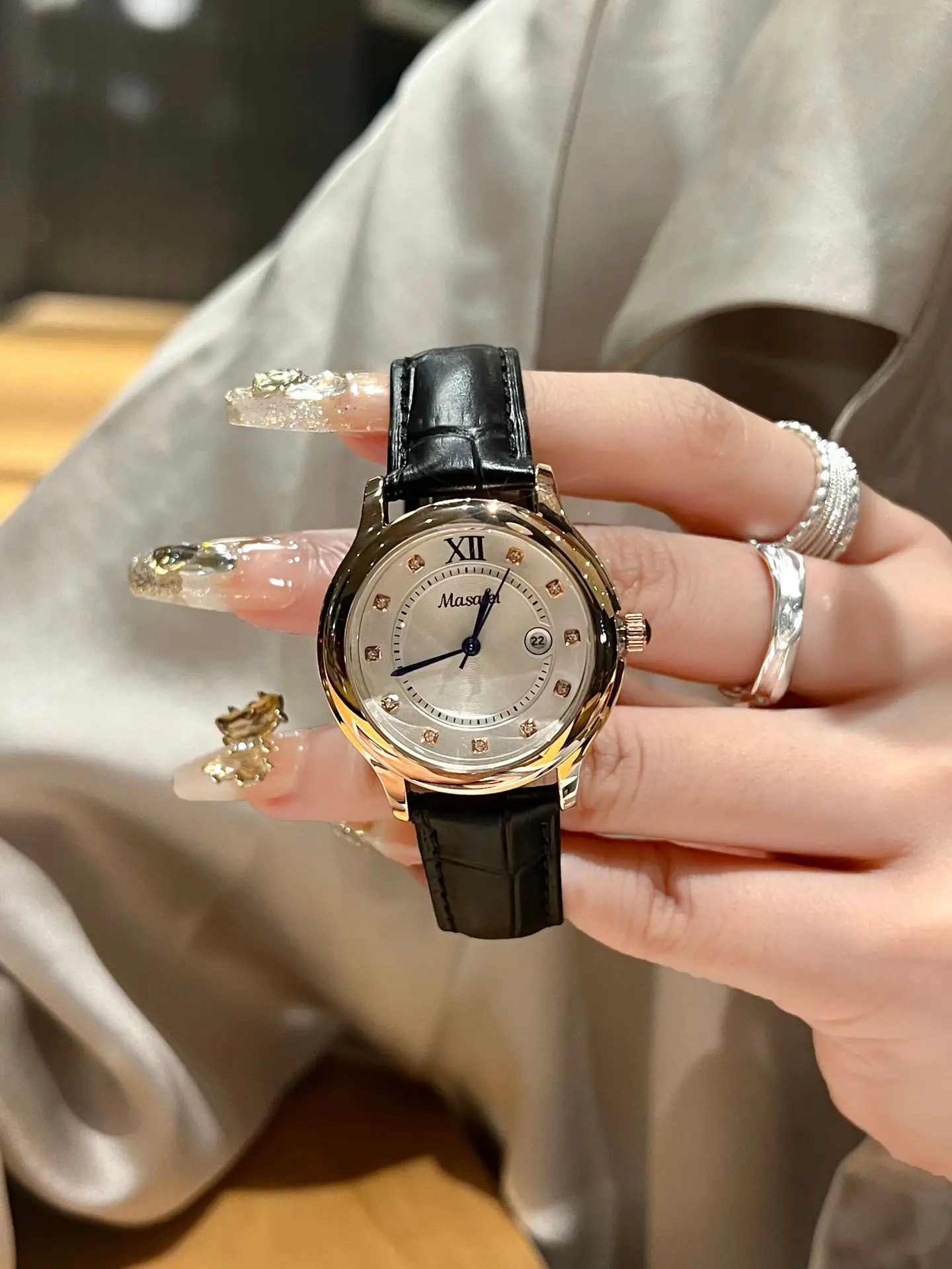 Women's Balloon Watch with Diamond Dial & Black Strap — feature 3