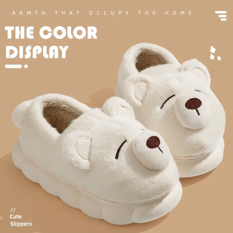 Cute Bear Autumn and Winter Moon Shoes All-inclusive with Cotton Slippers Women's Outer Wear Thick-soled Cartoon Couple's Outer Wear Cotton Shoes Men