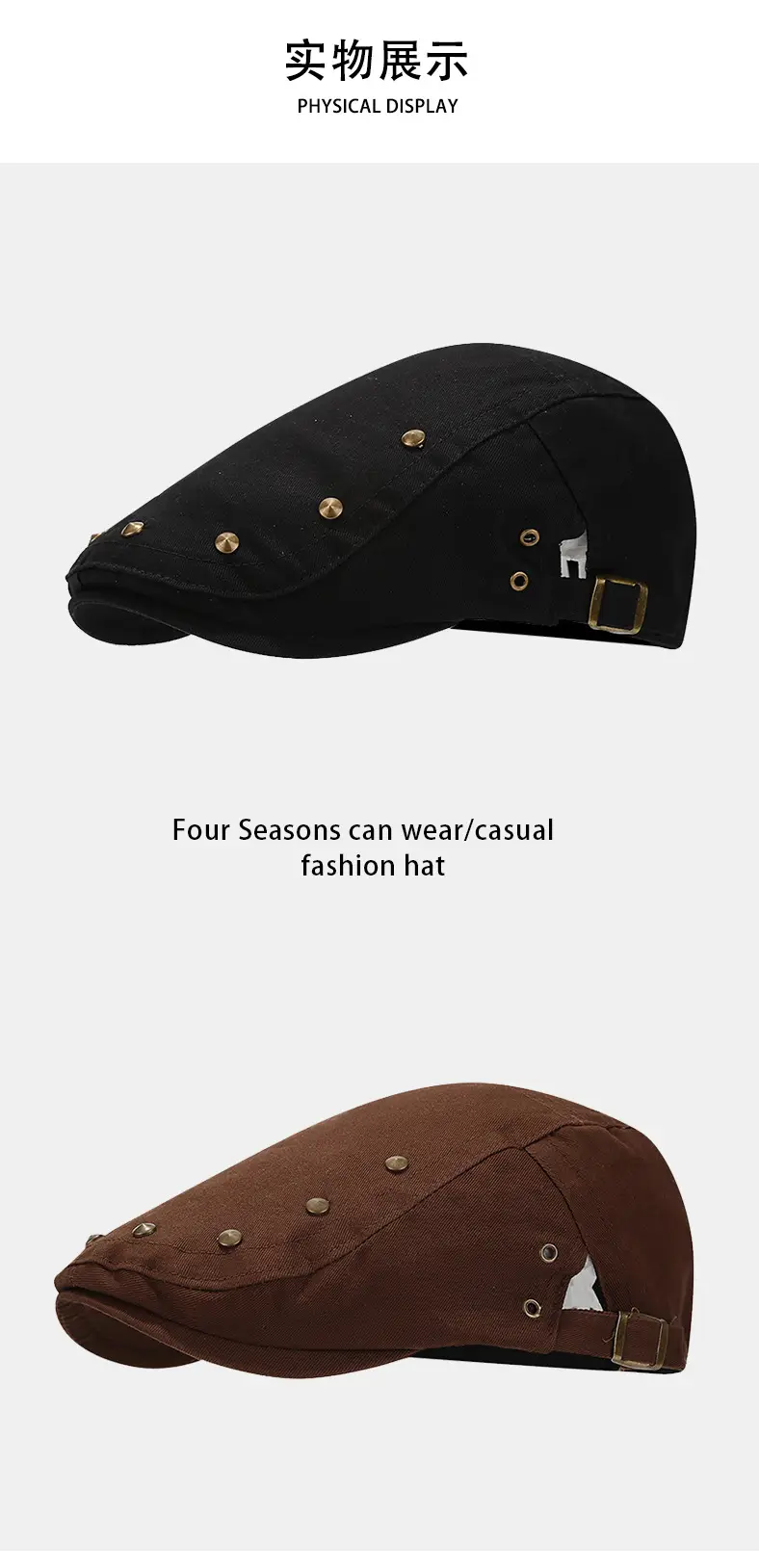 Navy Blue Retro Studded Baseball Cap for Men Women — feature 6