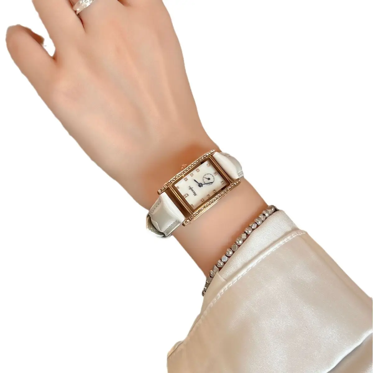 Women's Square Watch Drill Ring Blue Stone Quartz Two Half