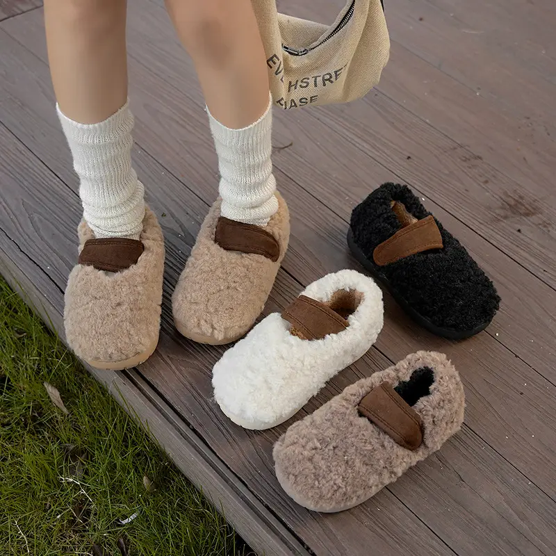 Retro Style Plush Cotton Shoes Women's Winter Outer Wear Non-slip fleece-lined Warm Mao Shoes Thick Sole Contrast Color Bag Heel Cotton Slippers - Image 8
