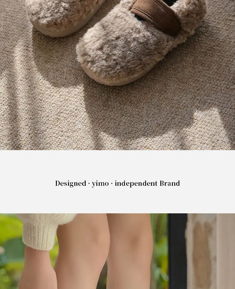 Retro Style Plush Cotton Shoes Women's Winter Outer Wear Non-slip fleece-lined Warm Mao Shoes Thick Sole Contrast Color Bag Heel Cotton Slippers — feature 12