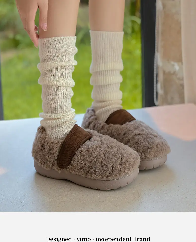 Retro Style Plush Cotton Shoes Women's Winter Outer Wear Non-slip fleece-lined Warm Mao Shoes Thick Sole Contrast Color Bag Heel Cotton Slippers — feature 13