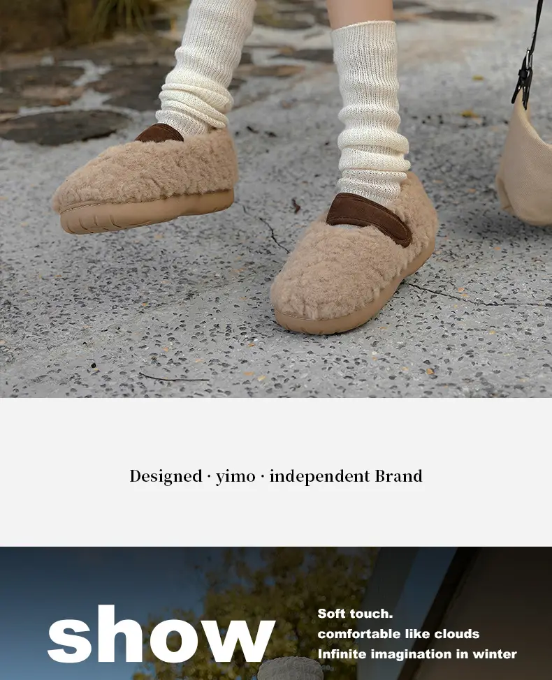 Retro Style Plush Cotton Shoes Women's Winter Outer Wear Non-slip fleece-lined Warm Mao Shoes Thick Sole Contrast Color Bag Heel Cotton Slippers — feature 16