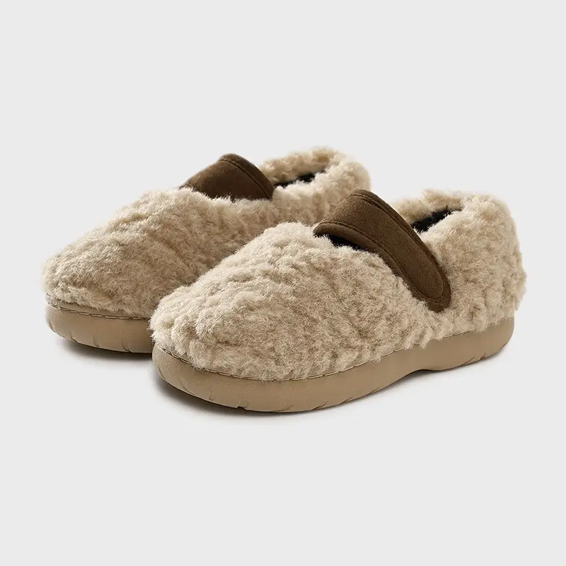 Retro Style Plush Cotton Shoes Women's Winter Outer Wear Non-slip fleece-lined Warm Mao Shoes Thick Sole Contrast Color Bag Heel Cotton Slippers - Image 2