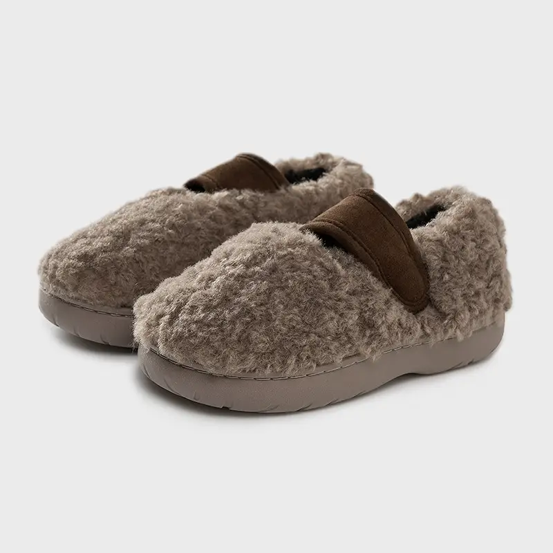 Retro Style Plush Cotton Shoes Women's Winter Outer Wear Non-slip fleece-lined Warm Mao Shoes Thick Sole Contrast Color Bag Heel Cotton Slippers - Image 3