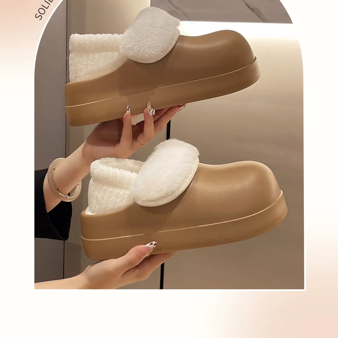 Thick-soled waterproof detachable and washable cotton slippers for winter non-slip outer wear warm home bread moon shoes Birkan shoes for women — feature 12