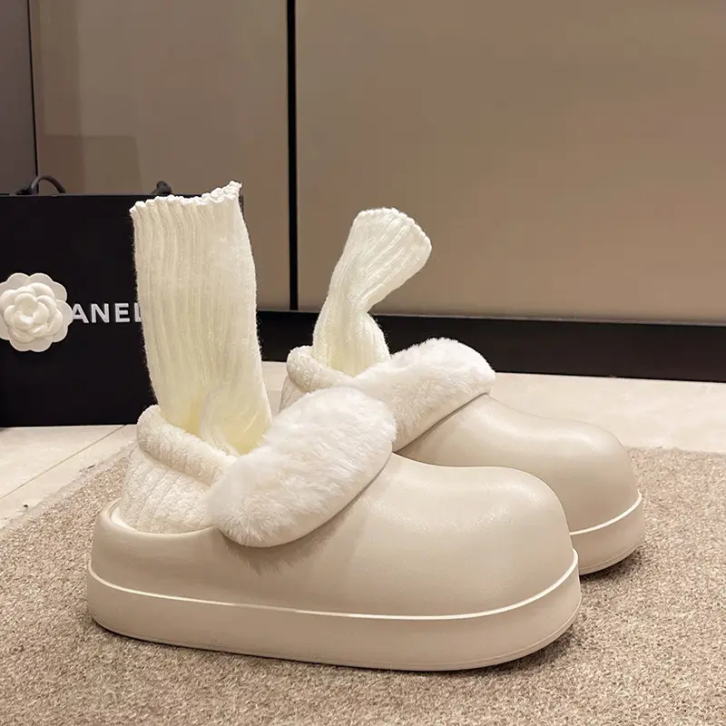 Thick-soled waterproof detachable and washable cotton slippers for winter non-slip outer wear warm home bread moon shoes Birkan shoes for women — feature 21