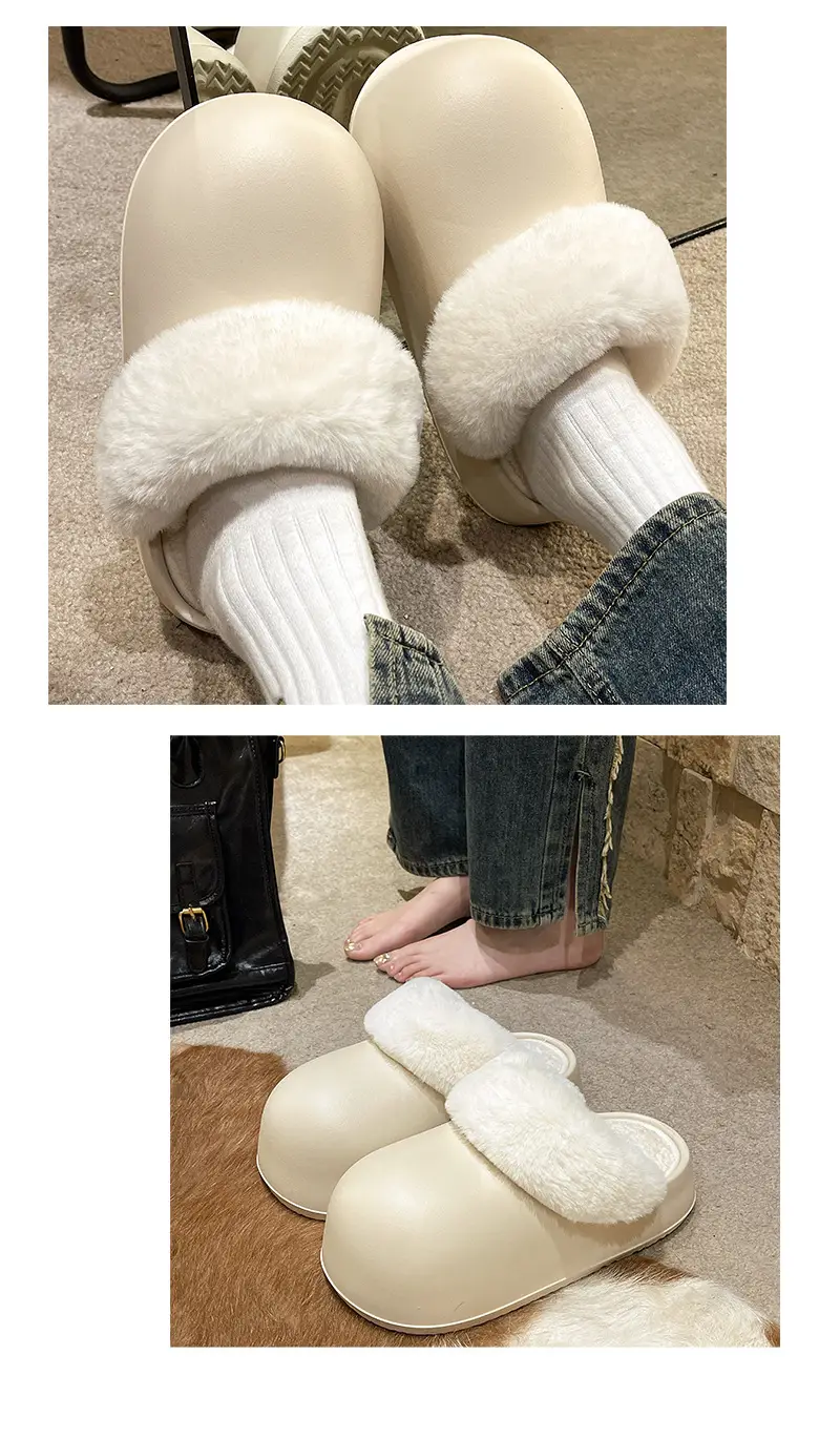 Thick-soled waterproof detachable and washable cotton slippers for winter non-slip outer wear warm home bread moon shoes Birkan shoes for women — feature 9