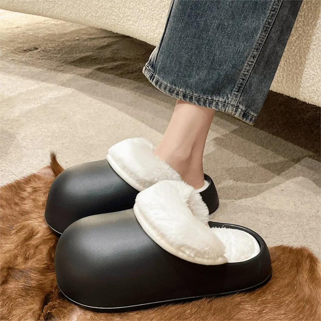 Thick-soled waterproof detachable and washable cotton slippers for winter non-slip outer wear warm home bread moon shoes Birkan shoes for women - Image 3