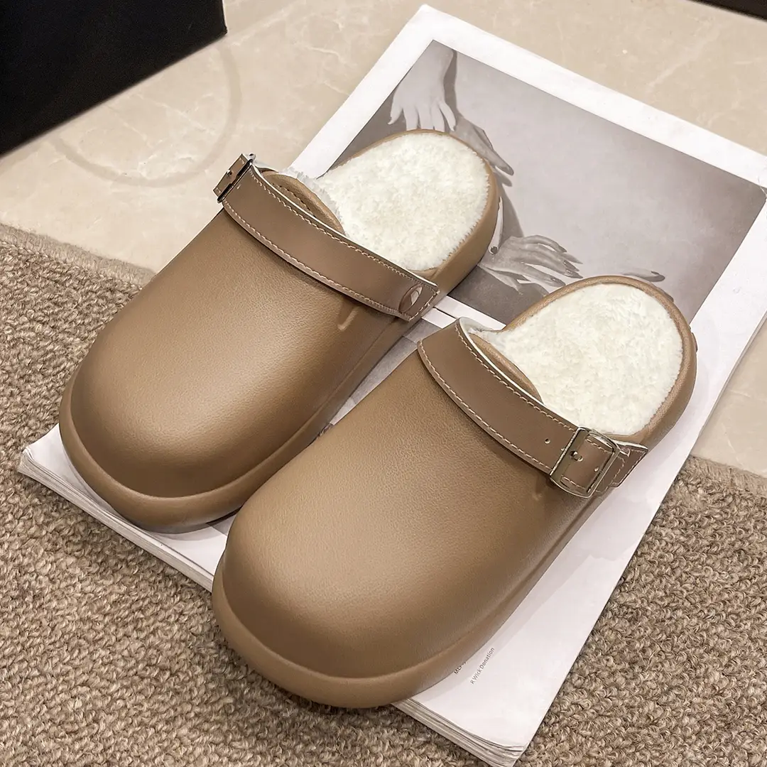 Waterproof Birkenstock Shoes for Women 2026 Autumn and Winter New Style Slip-On Women's Shoes Winter Fleece-Lined Thick-Soled Closed-Toe Birkenstock Half Slippers - Image 5