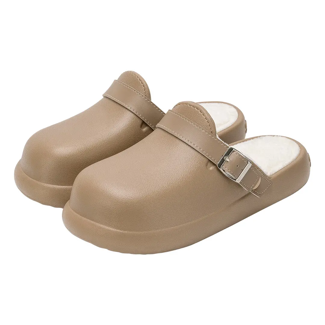 Waterproof Birkenstock Shoes for Women 2026 Autumn and Winter New Style Slip-On Women's Shoes Winter Fleece-Lined Thick-Soled Closed-Toe Birkenstock Half Slippers - Image 6