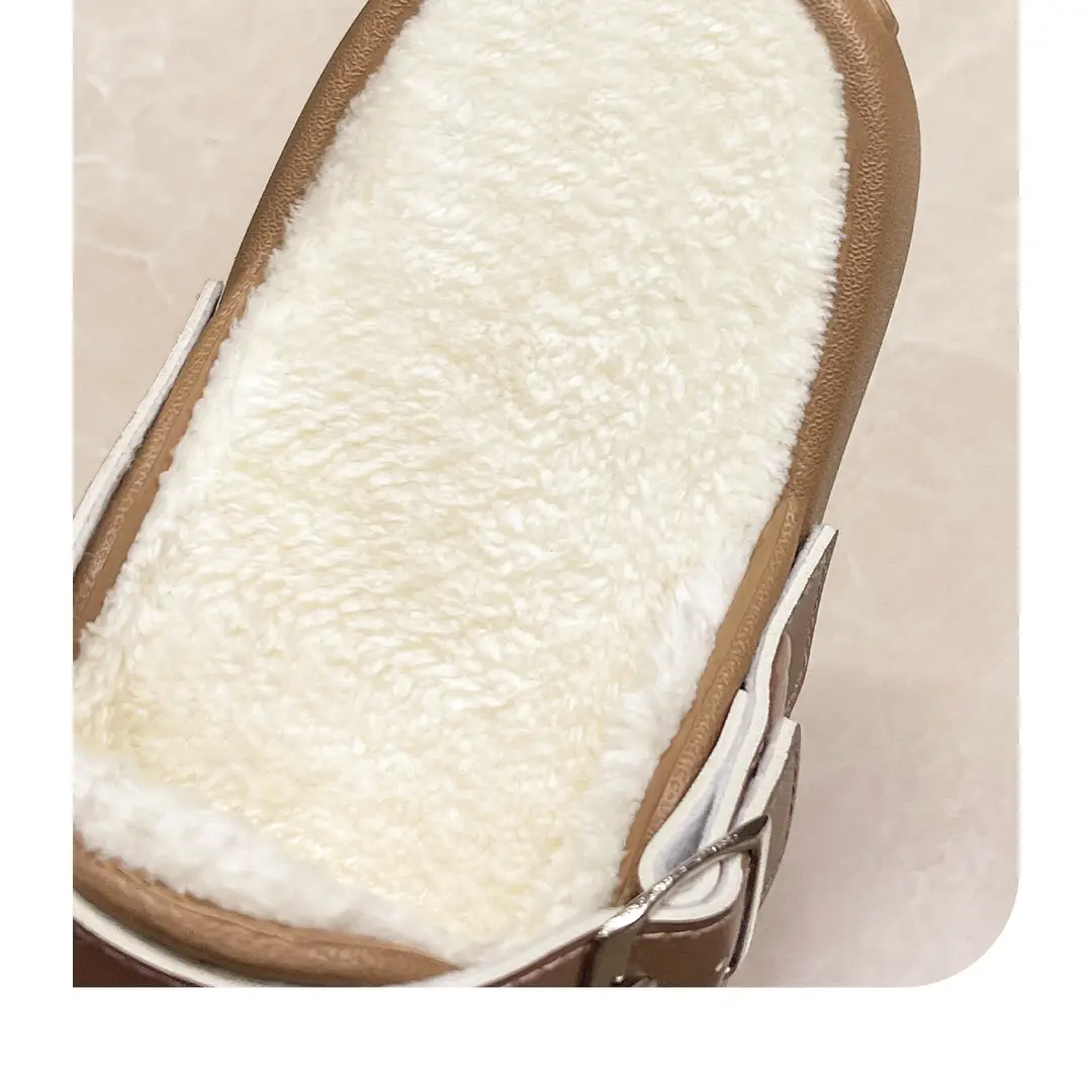Waterproof Birkenstock Shoes for Women 2026 Autumn and Winter New Style Slip-On Women's Shoes Winter Fleece-Lined Thick-Soled Closed-Toe Birkenstock Half Slippers — feature 10