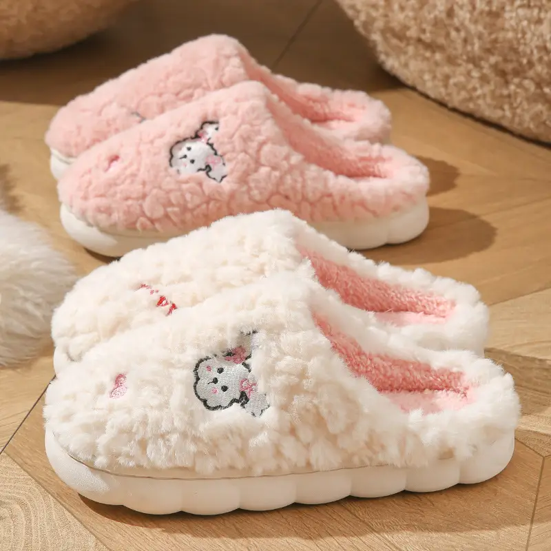 Cotton Slippers Women's Winter Indoor Household Fur Plush Dung-feeling Non-slip Warm Household Soft Bottom Cotton Slippers Men's Winter - Image 5