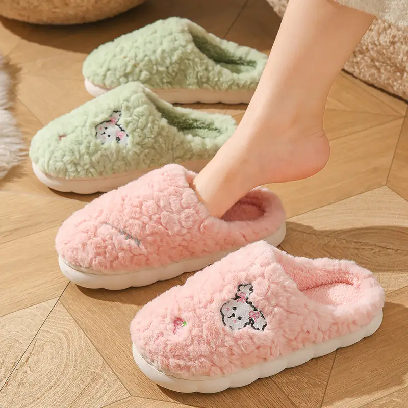 Cotton Slippers Women's Winter Indoor Household Fur Plush Dung-feeling Non-slip Warm Household Soft Bottom Cotton Slippers Men's Winter - Image 6