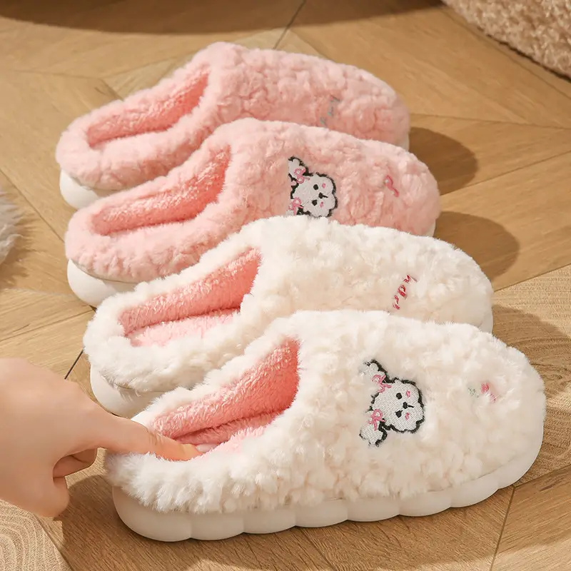 Cotton Slippers Women's Winter Indoor Household Fur Plush Dung-feeling Non-slip Warm Household Soft Bottom Cotton Slippers Men's Winter - Image 7