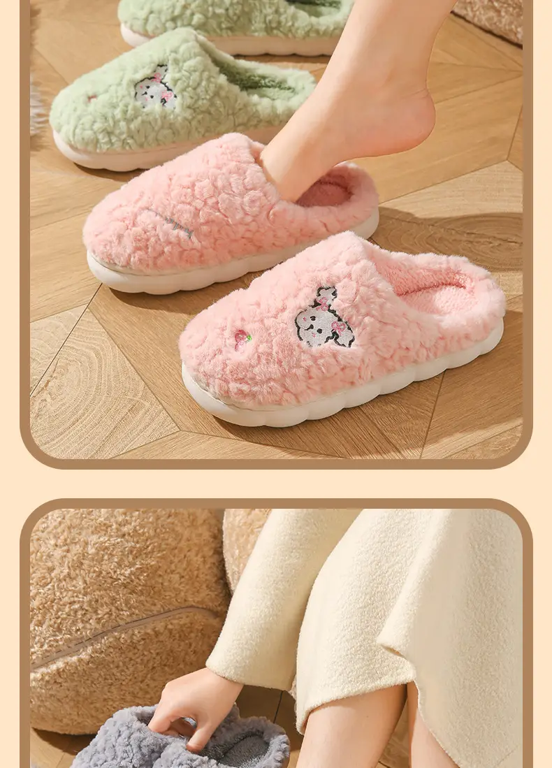 Cotton Slippers Women's Winter Indoor Household Fur Plush Dung-feeling Non-slip Warm Household Soft Bottom Cotton Slippers Men's Winter — feature 13