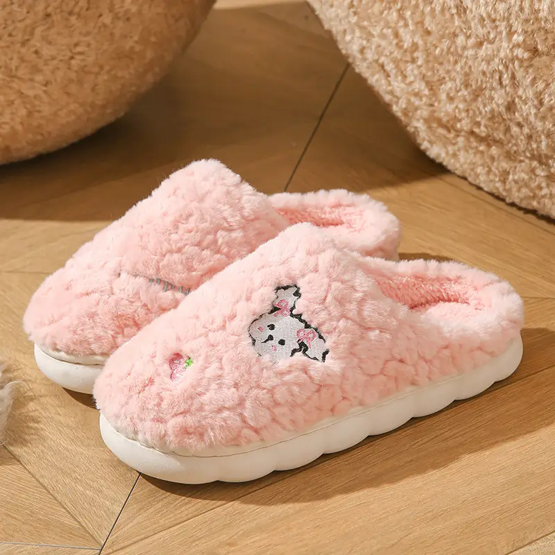 Cotton Slippers Women's Winter Indoor Household Fur Plush Dung-feeling Non-slip Warm Household Soft Bottom Cotton Slippers Men's Winter - Image 2