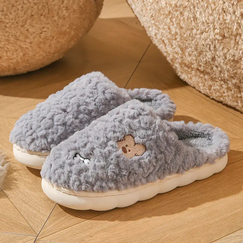 Cotton Slippers Women's Winter Indoor Household Fur Plush Dung-feeling Non-slip Warm Household Soft Bottom Cotton Slippers Men's Winter - Image 3