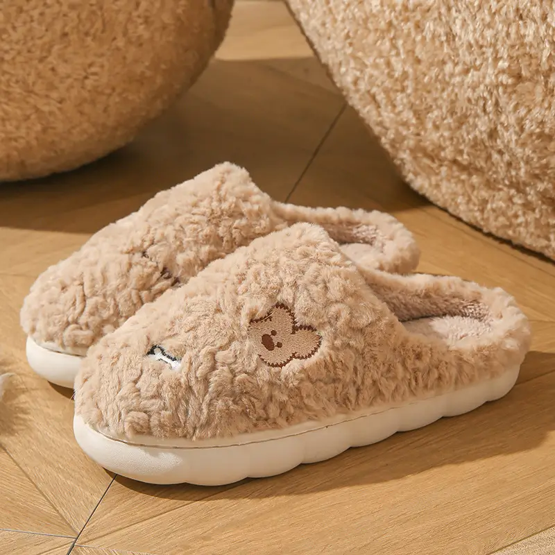 Cotton Slippers Women's Winter Indoor Household Fur Plush Dung-feeling Non-slip Warm Household Soft Bottom Cotton Slippers Men's Winter - Image 4