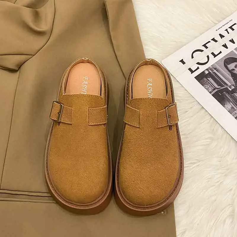 Vintage Brown Buckle Slip-on Shoes for Women 2024 - Image 6