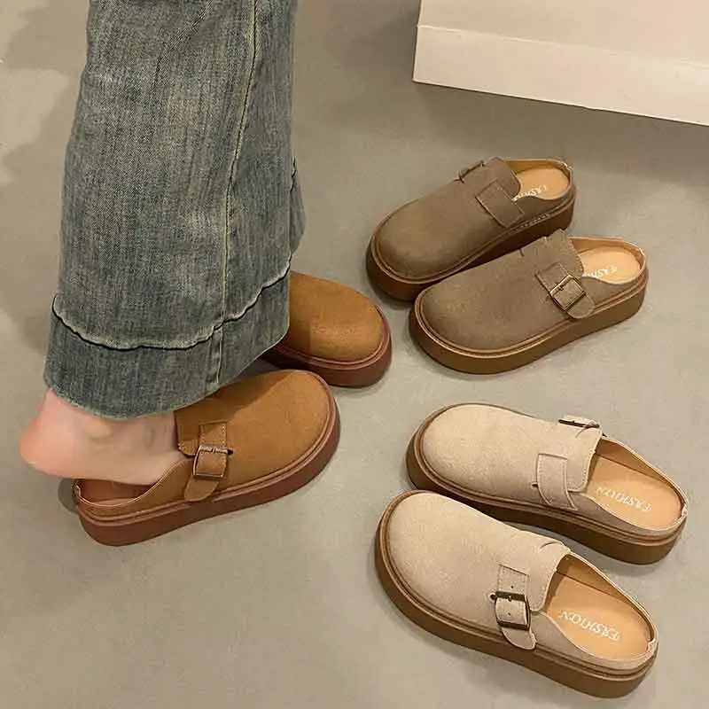 Vintage Brown Buckle Slip-on Shoes for Women 2024 - Image 7