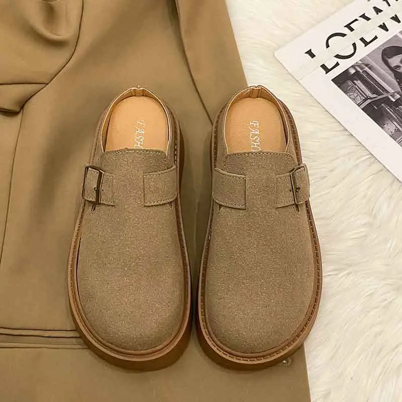 Vintage Brown Buckle Slip-on Shoes for Women 2024 - Image 3