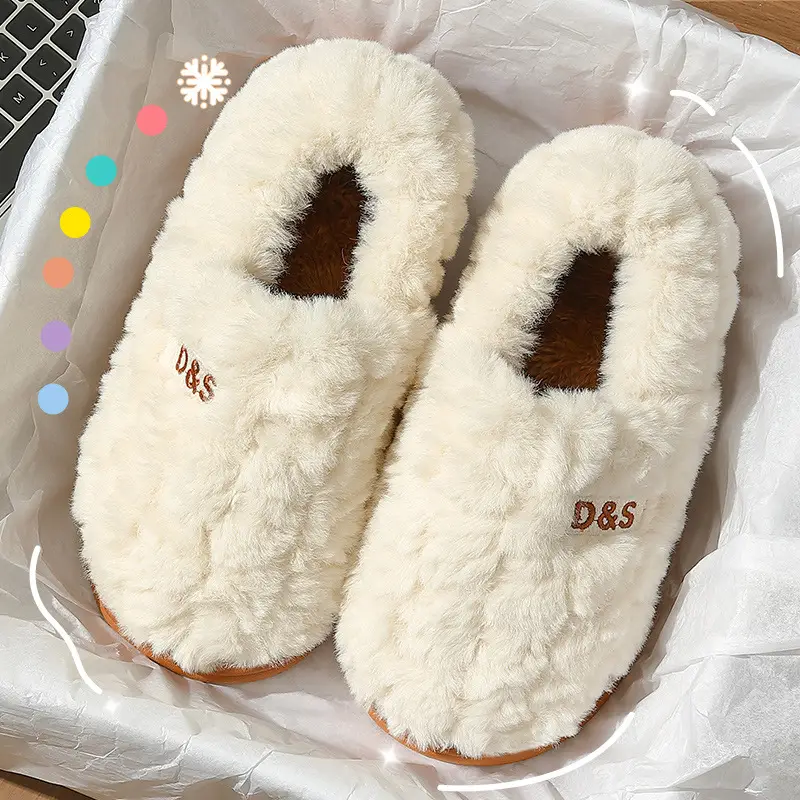 Cotton-wrapped Slippers for Men and Women Couple Home Indoor Korean-style Warm Thick-soled Non-slip Men's Maomao Slippers Winter