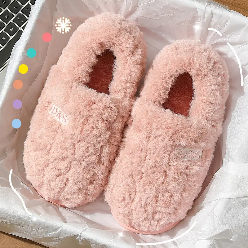 Cotton-wrapped Slippers for Men and Women Couple Home Indoor Korean-style Warm Thick-soled Non-slip Men's Maomao Slippers Winter