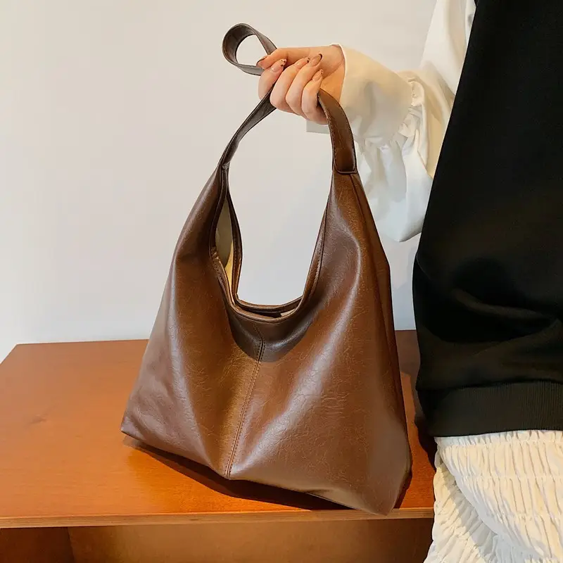 Brown Leather Shoulder Bag & Zipper Pouch Set