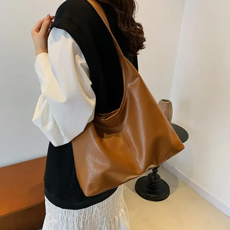 Brown Leather Shoulder Bag & Zipper Pouch Set