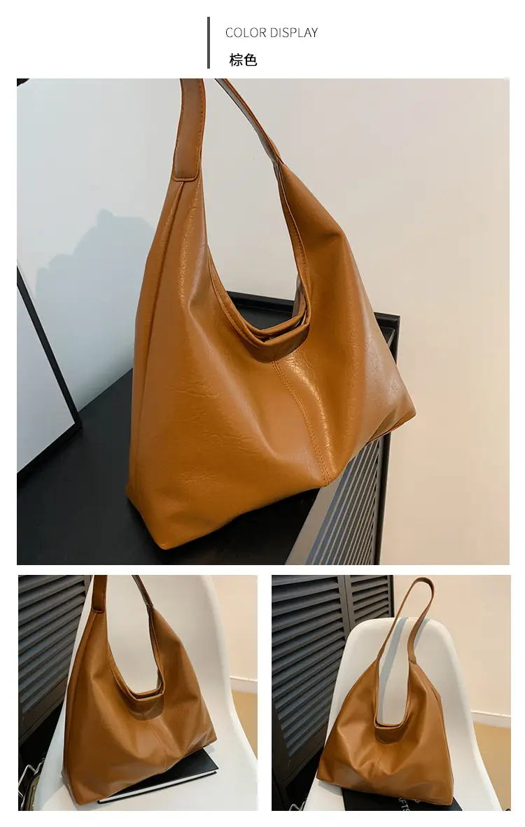Brown Leather Shoulder Bag & Zipper Pouch Set — feature 13