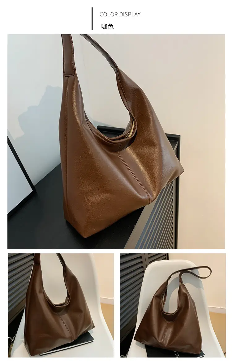 Brown Leather Shoulder Bag & Zipper Pouch Set — feature 14
