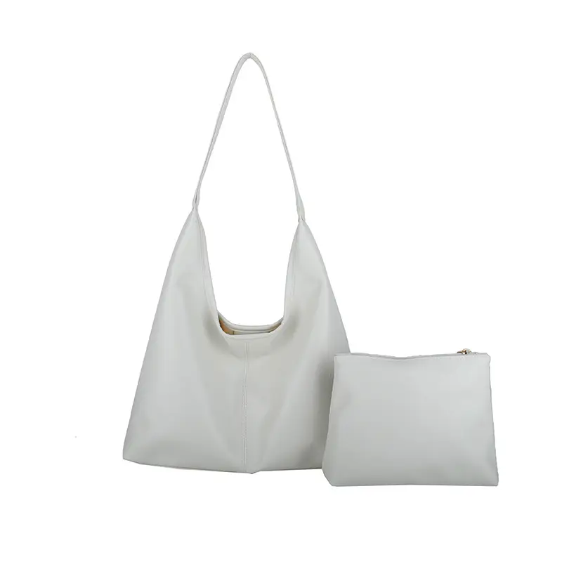 Brown Leather Shoulder Bag & Zipper Pouch Set