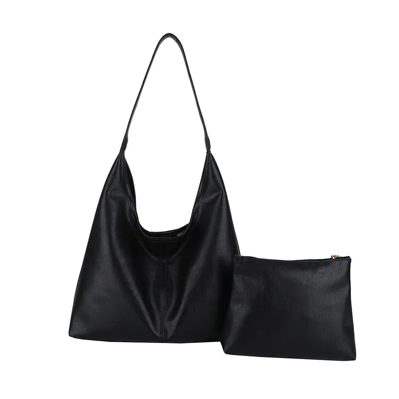 Brown Leather Shoulder Bag & Zipper Pouch Set
