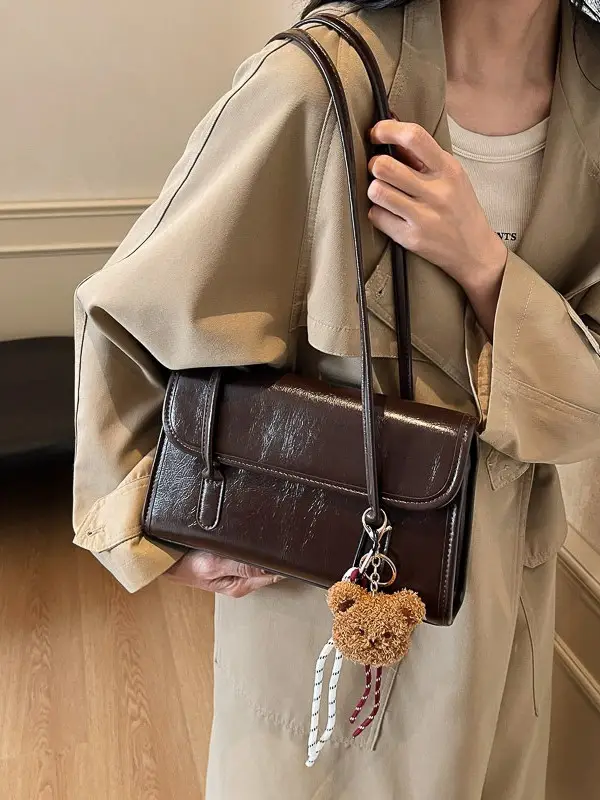 Black Retro Textured Shoulder Bag for Women 2025 - Image 8