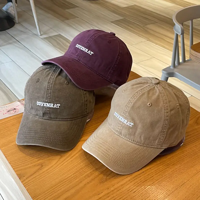 Women's Grey Wash Cotton Baseball Cap with Embroidered Letter — feature 1