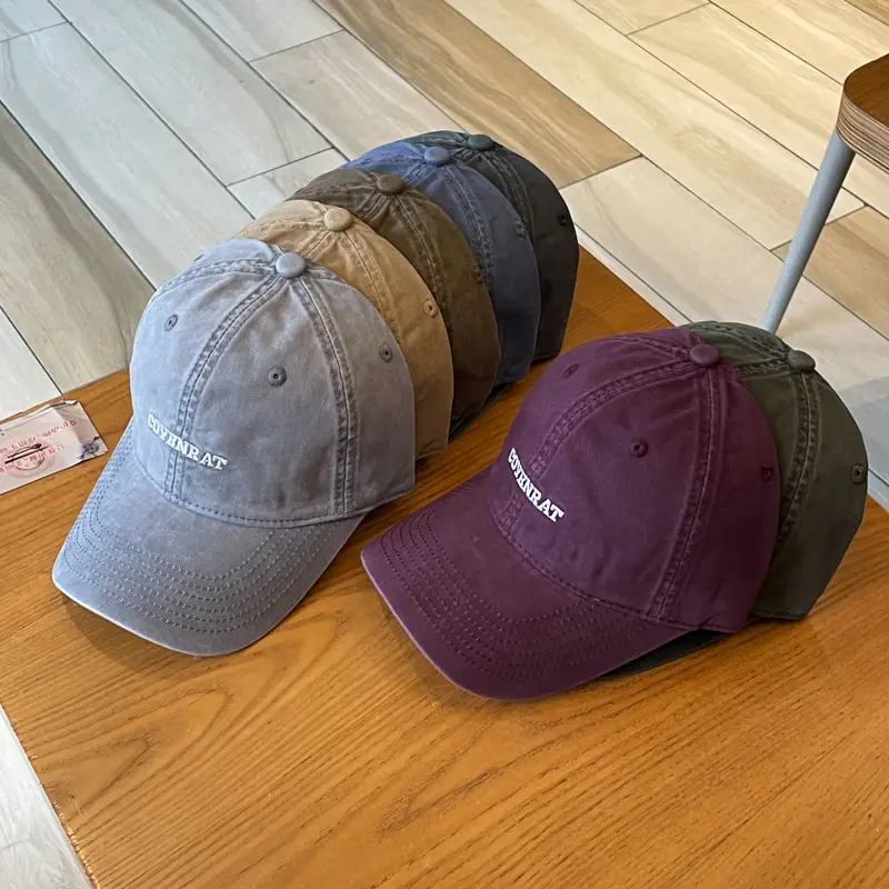 Women's Grey Wash Cotton Baseball Cap with Embroidered Letter — feature 10