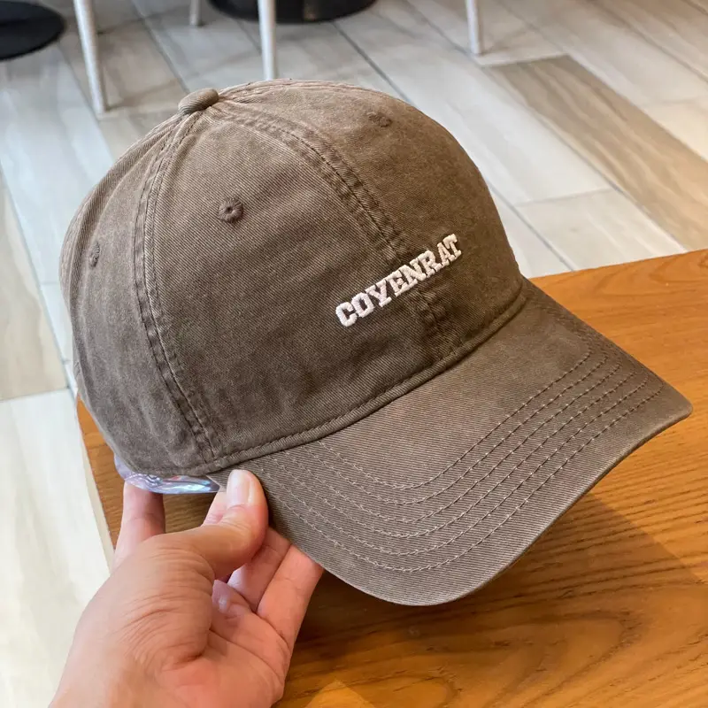 Women's Grey Wash Cotton Baseball Cap with Embroidered Letter — feature 17