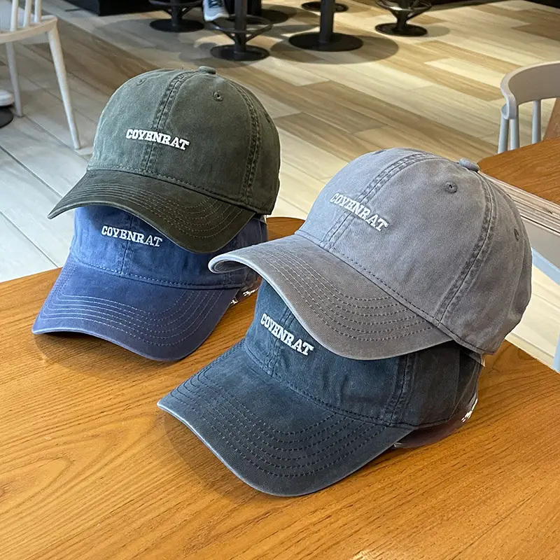 Women's Grey Wash Cotton Baseball Cap with Embroidered Letter — feature 2