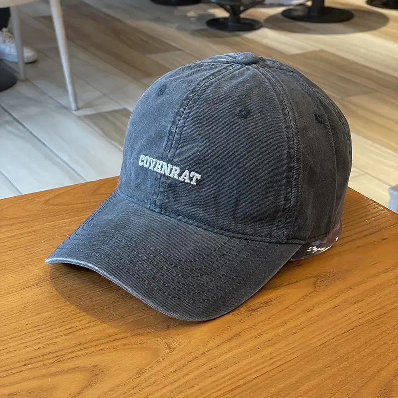 Women's Grey Wash Cotton Baseball Cap with Embroidered Letter — feature 20